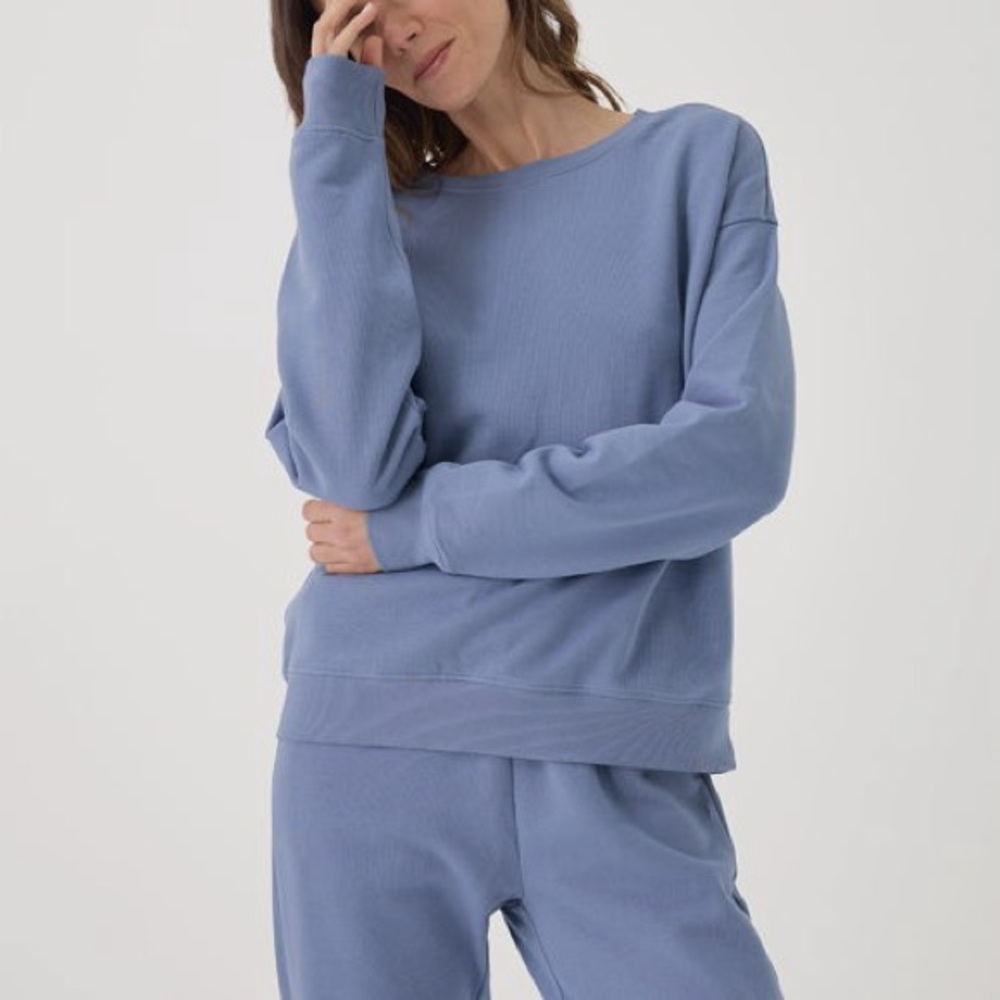 Pact Cloud Brushed Fleece Crew Sweatshirt Blue Ice XS
